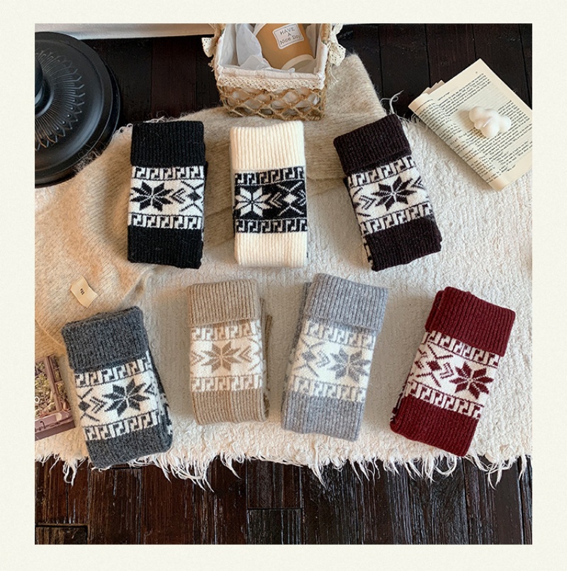 Womens Nordic Fair Isle Knit Leg Warmers Thicken Warm Knitted Foot Cover